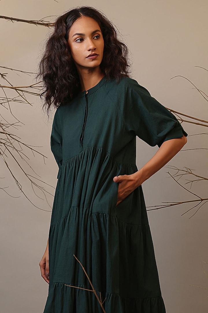 Green Handspun Cotton Tiered Vacation Dress by Mati at Pernia's Pop Up Shop