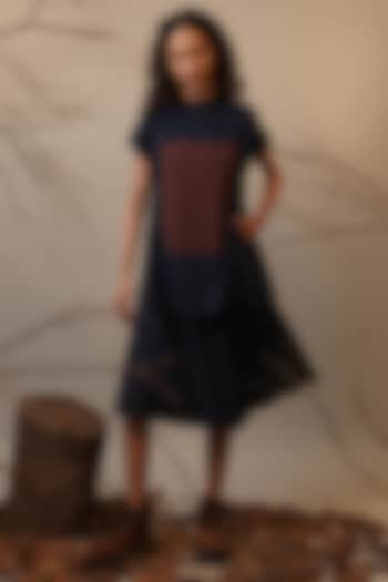 Blue Handspun Cotton Color-Block Dress by Mati at Pernia's Pop Up Shop