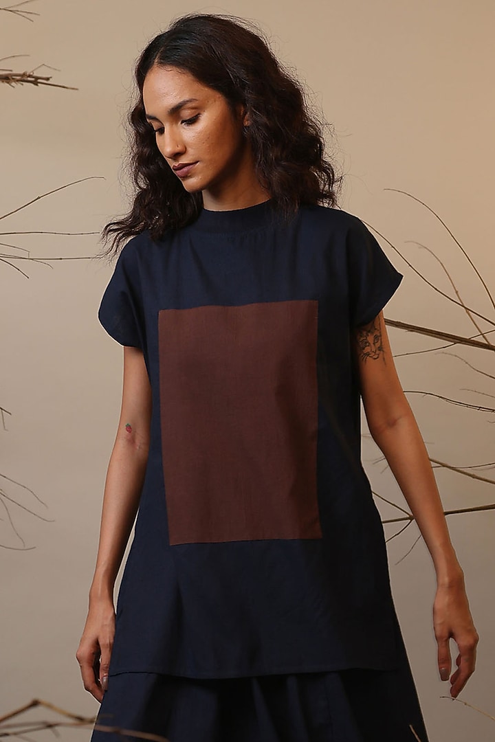 Blue Handspun Cotton Color-Block Summer Dress by Mati at Pernia's Pop Up Shop
