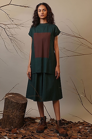 Green Handspun Cotton Color-Block Dress by Mati