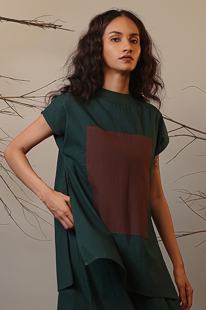 Green Handspun Cotton Color-Block Summer Dress by Mati at Pernia's Pop Up Shop