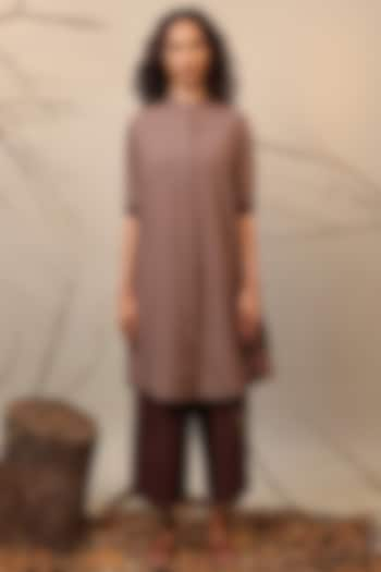 Beige & Brown Cotton Shirt Tunic Set by Mati at Pernia's Pop Up Shop