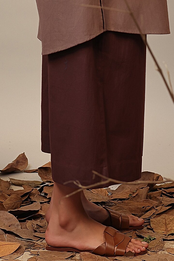 Beige & Brown Cotton Shirt Tunic Set by Mati at Pernia's Pop Up Shop