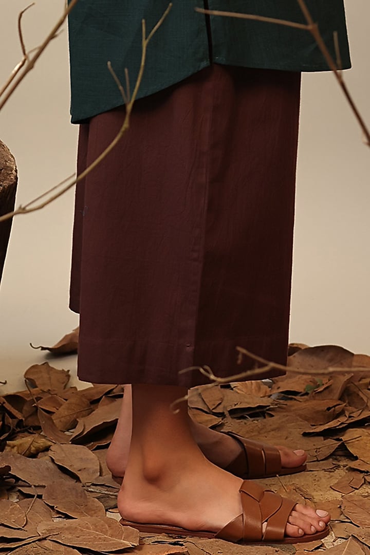 Green & Brown Cotton Shirt Tunic Set by Mati at Pernia's Pop Up Shop