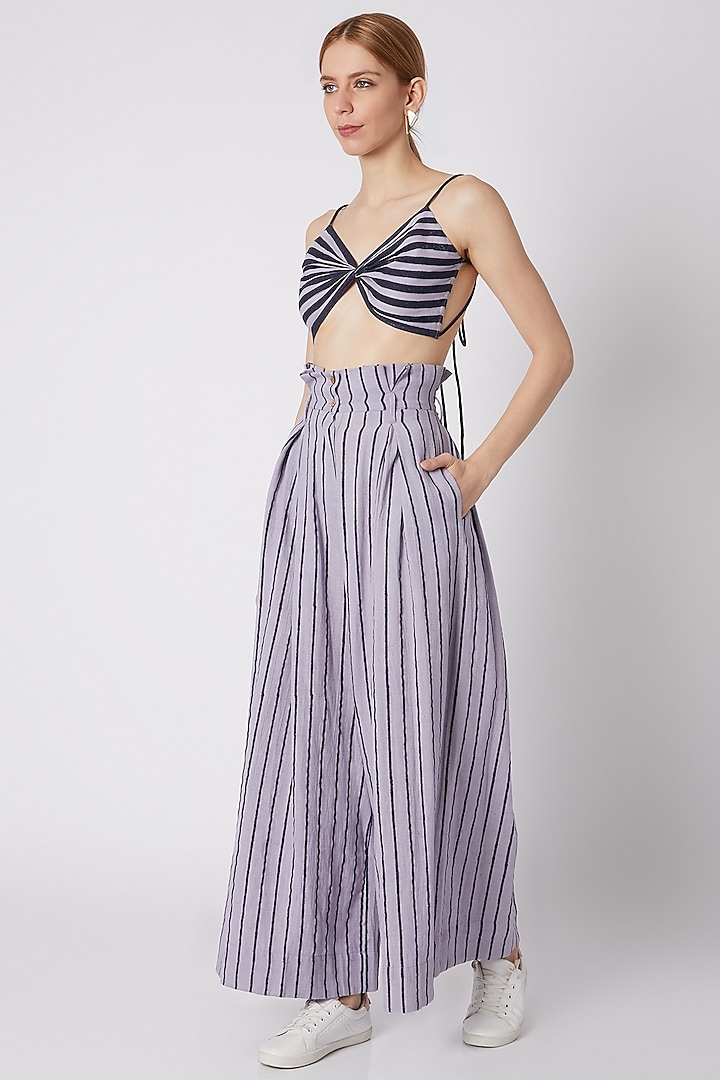 Lavender & Dark Blue Striped Bralette by Mati