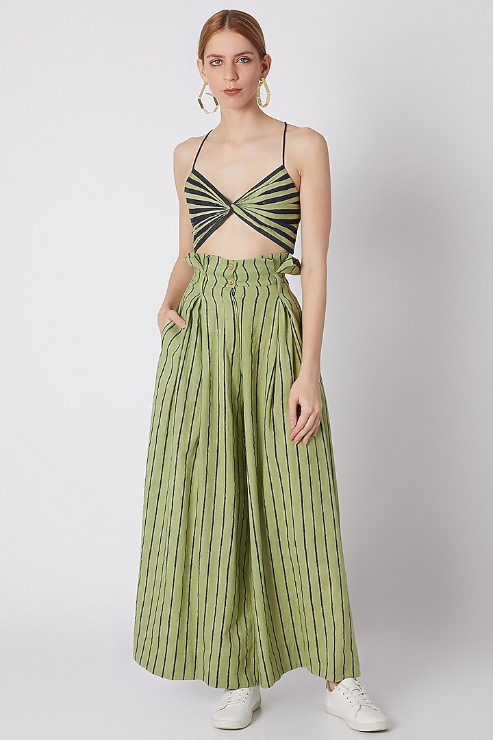 Green & Dark Blue Striped Bralette by Mati at Pernia's Pop Up Shop