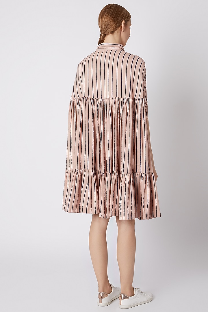 Salmon Pink & Dark Blue Striped Cape Summer Dress by Mati at Pernia's Pop Up Shop
