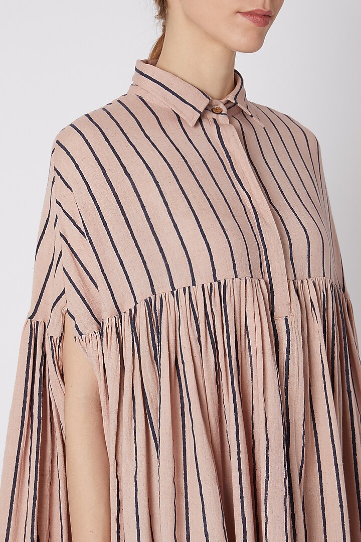 Salmon Pink & Dark Blue Striped Cape Summer Dress by Mati at Pernia's Pop Up Shop