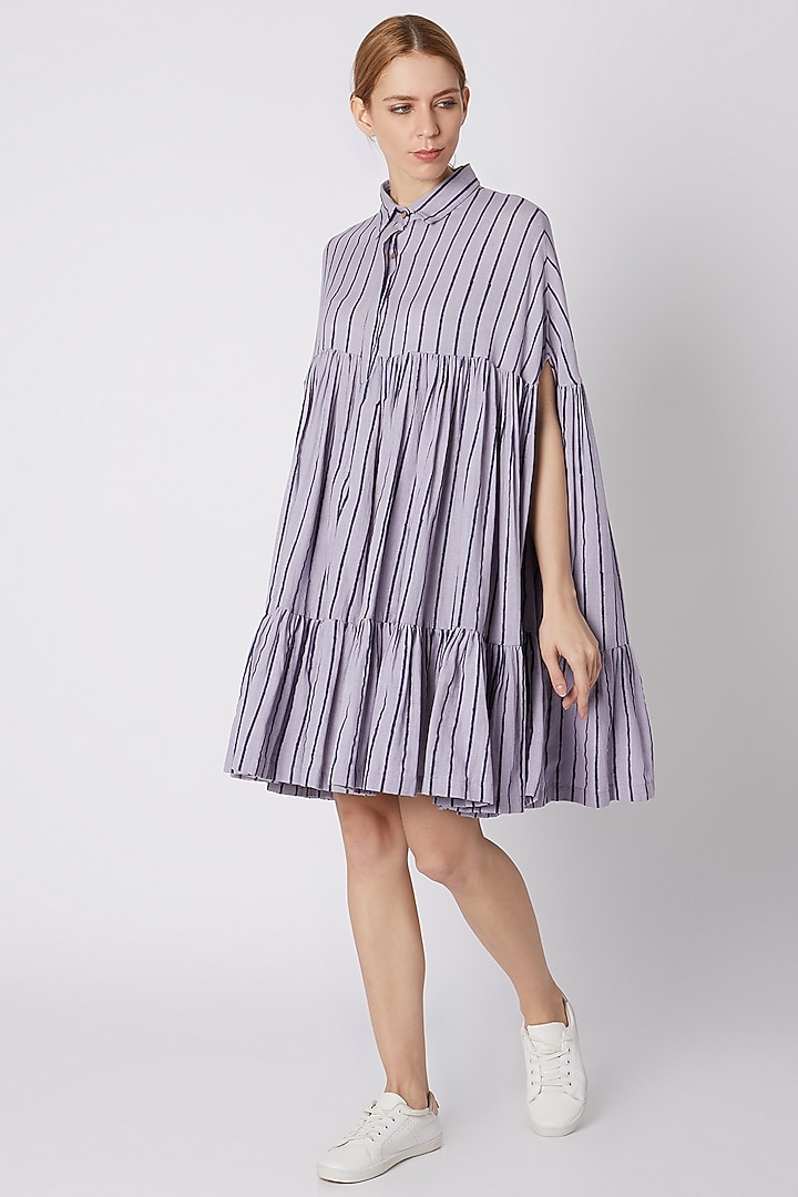 Lavender & Dark Blue Striped Cape Summer Dress by Mati at Pernia's Pop Up Shop