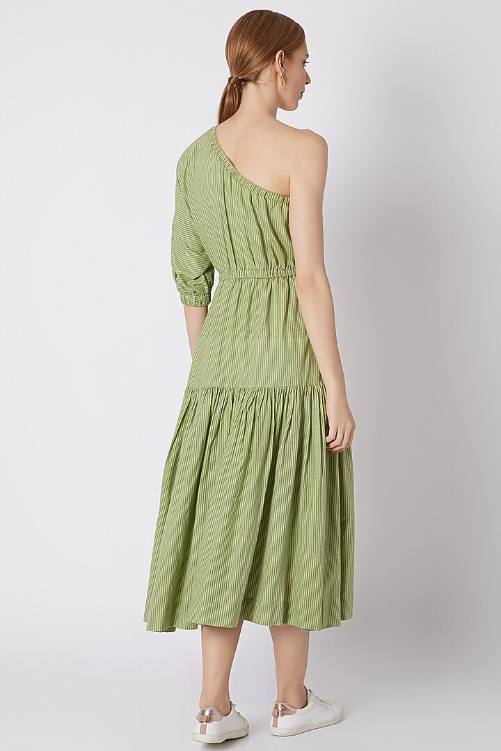 Green Striped One Shoulder Summer Dress by Mati at Pernia's Pop Up Shop
