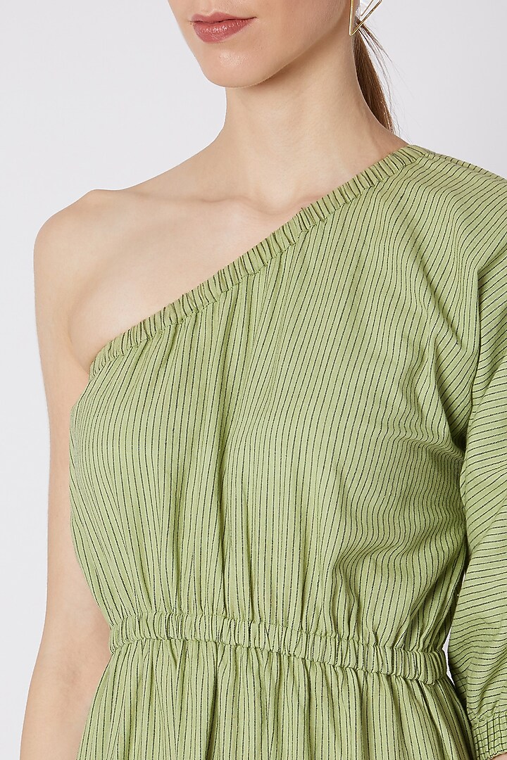 Green Striped One Shoulder Summer Dress by Mati at Pernia's Pop Up Shop