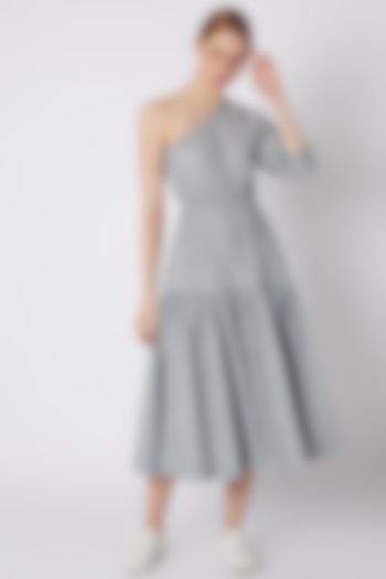 Light Blue Striped One Shoulder Dress by Mati