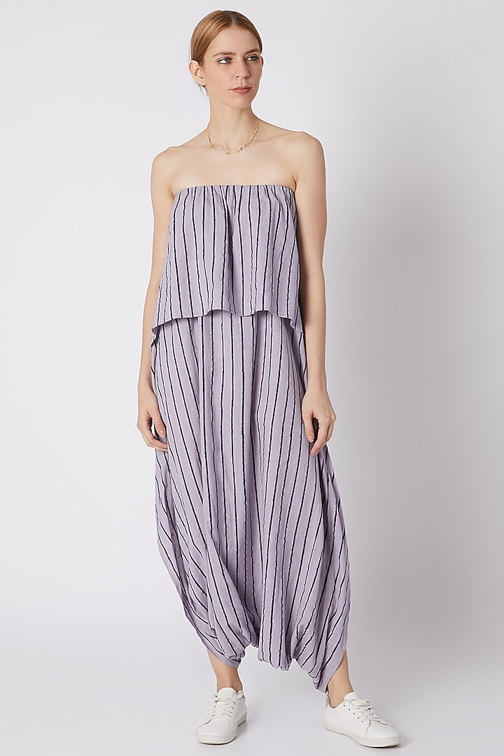 Lavender Striped Dhoti Jumpsuit by Mati