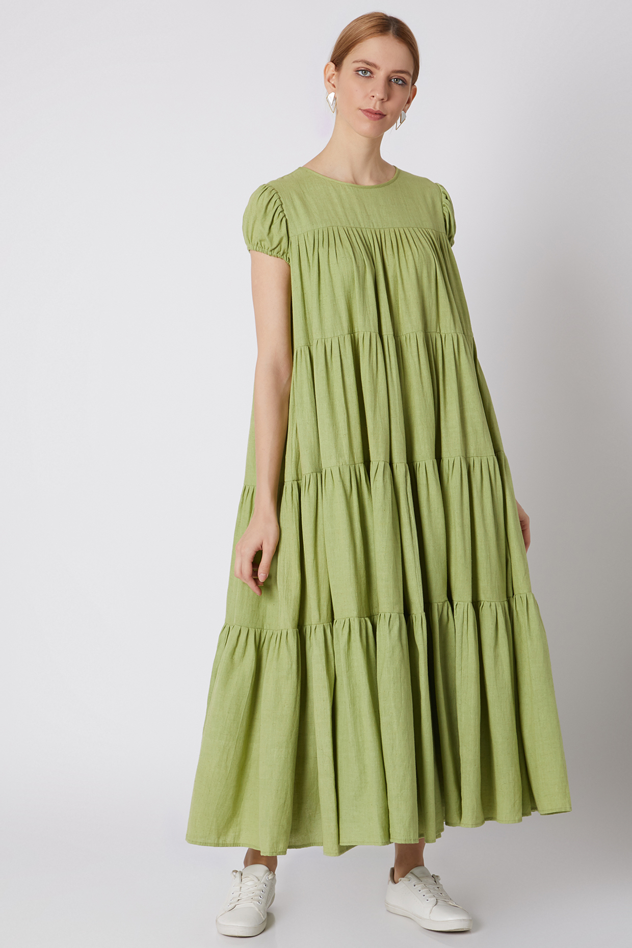 green tiered maxi dress