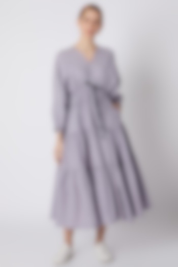 Lavender Striped Dress With Drawstring Bow-Tie by Mati