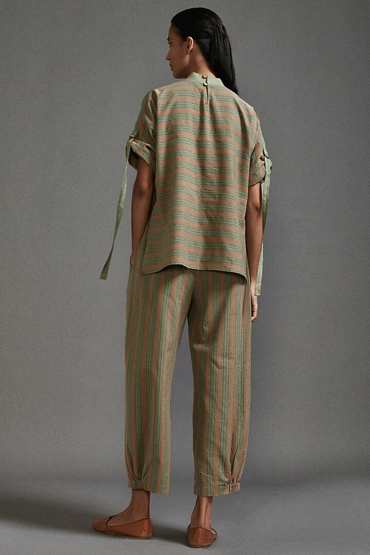 Green Cotton Striped Co-Ord Set by Mati at Pernia's Pop Up Shop