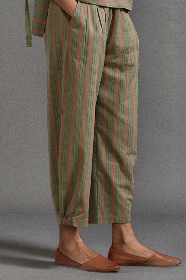 Green Cotton Striped Co-Ord Set by Mati at Pernia's Pop Up Shop