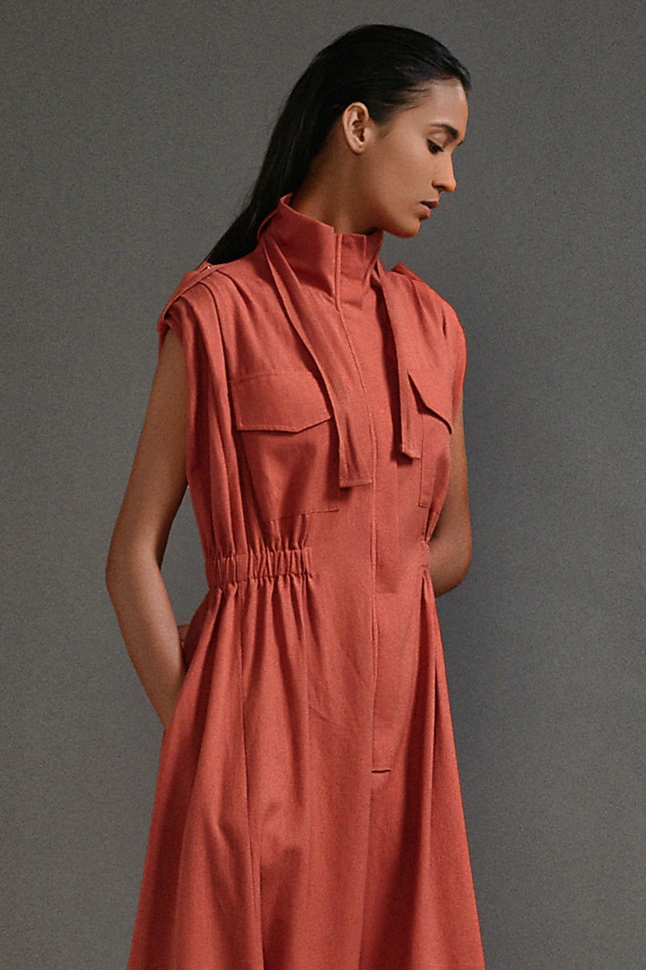 Rust Cotton Safari Jumpsuit by Mati at Pernia's Pop Up Shop