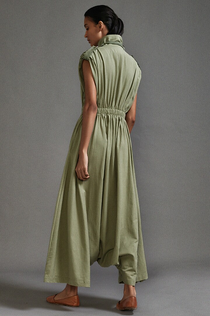 Green Cotton Safari Jumpsuit by Mati at Pernia's Pop Up Shop