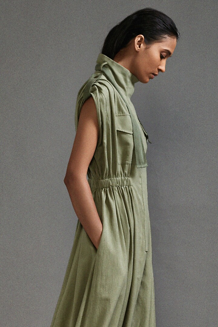 Green Cotton Safari Jumpsuit by Mati at Pernia's Pop Up Shop