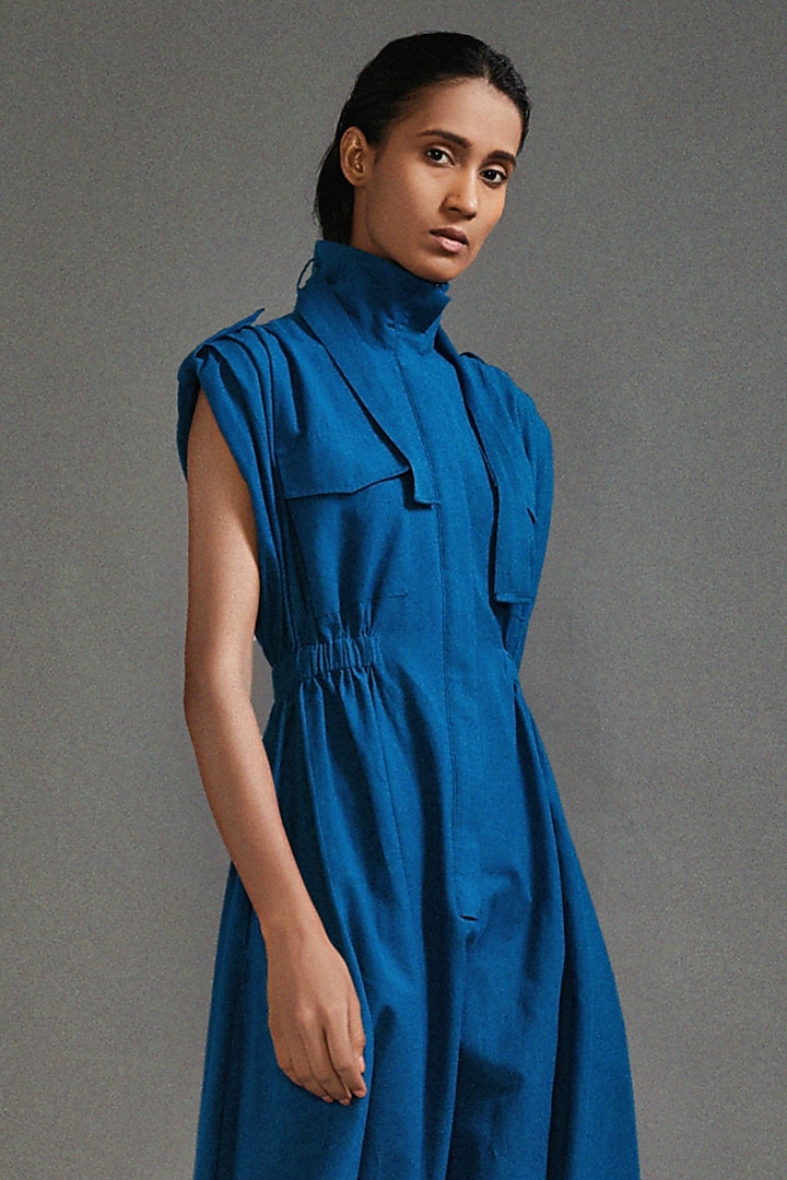 Blue Cotton Safari Jumpsuit by Mati at Pernia's Pop Up Shop