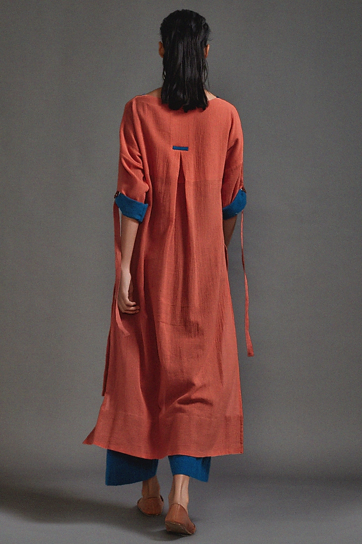 Rust Textured Cotton Straight-Fit Safari Tunic Set by Mati at Pernia's Pop Up Shop