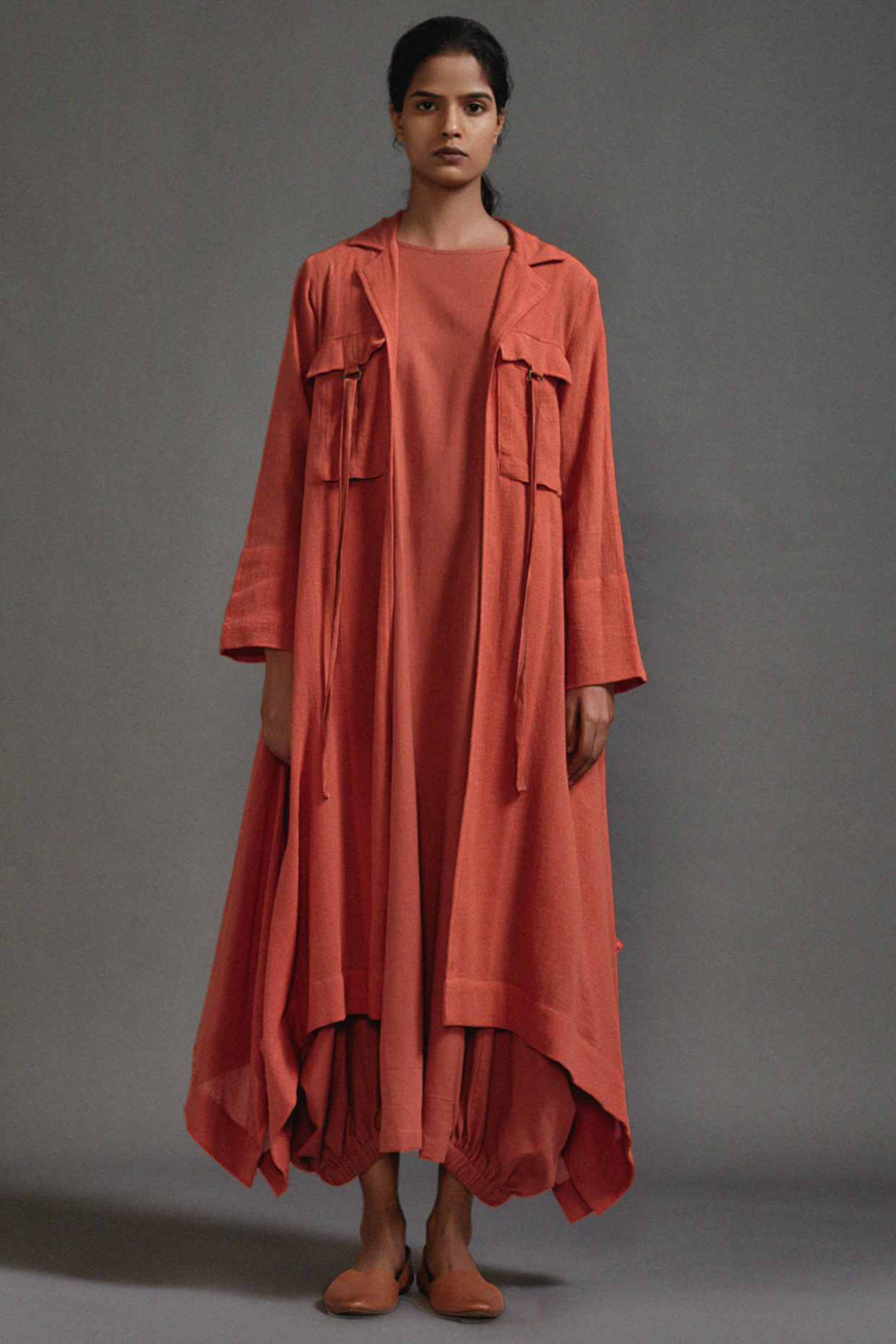 Rust Textured Fabric Safari Koza Jacket by Mati at Pernia's Pop Up Shop