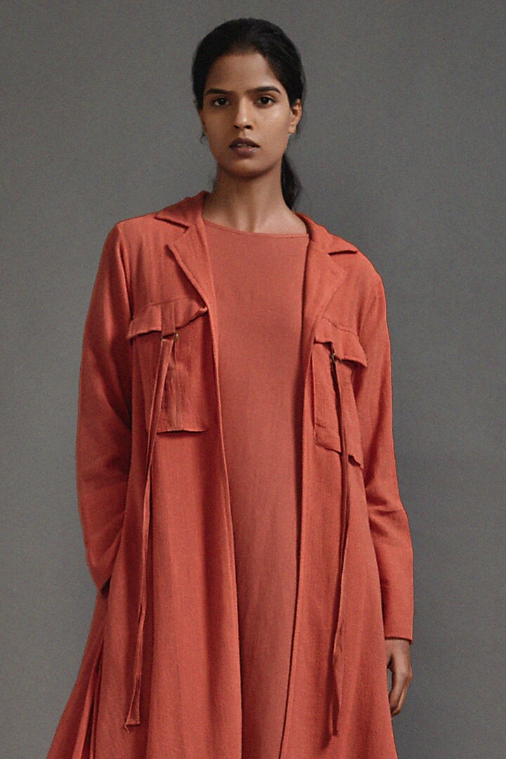 Rust Textured Fabric Safari Koza Jacket by Mati at Pernia's Pop Up Shop