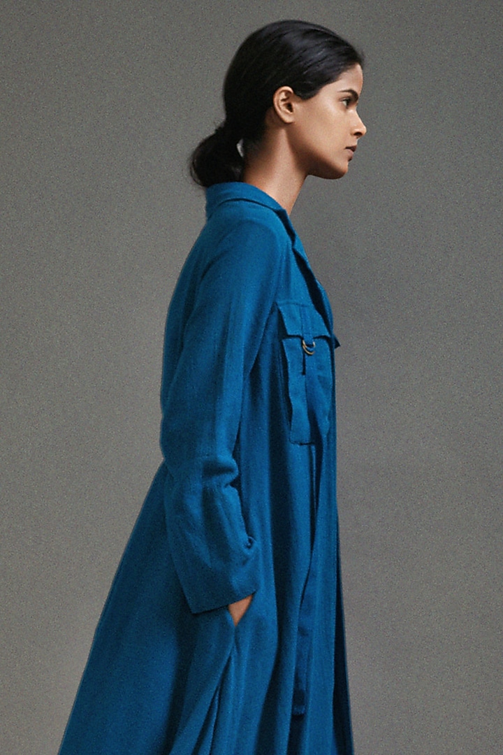 Blue Textured Fabric Safari Koza Jacket by Mati at Pernia's Pop Up Shop