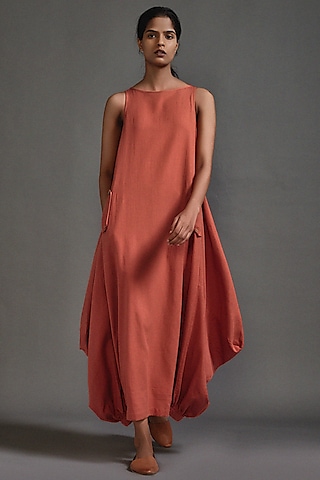 Rust Cotton Cowl Maxi Dress by Mati