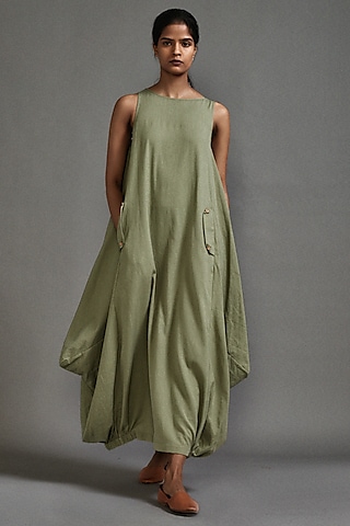 Green Cotton Cowl Maxi Dress by Mati