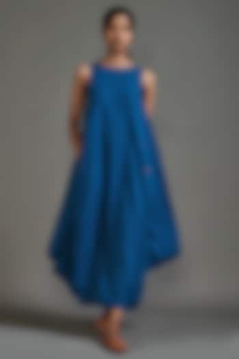 Blue Cotton Cowl Maxi Dress by Mati