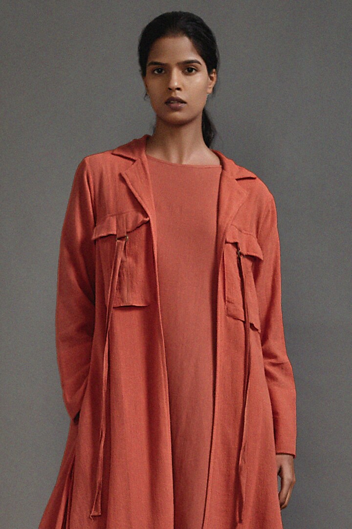 Rust Textured Fabric Safari Koza Jacket Set by Mati at Pernia's Pop Up Shop