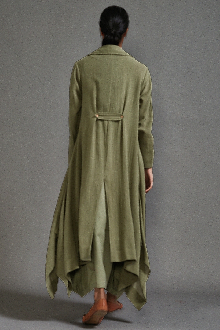 Green Textured Fabric Safari Koza Jacket Set by Mati at Pernia's Pop Up Shop
