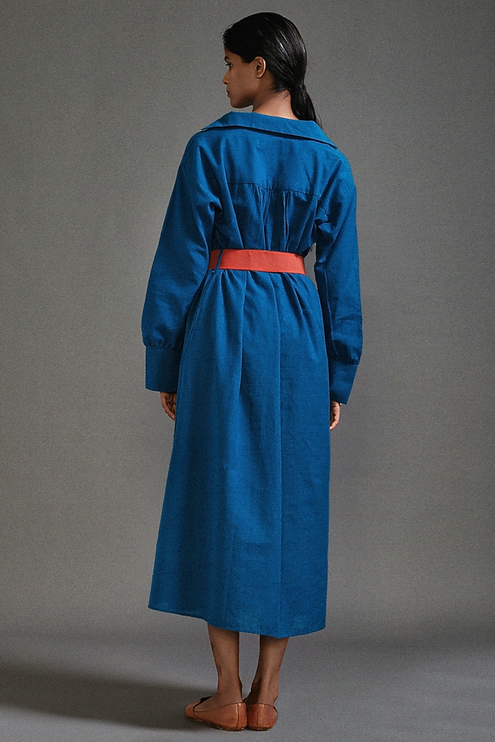 Blue Handloom Cotton Safari Midi Summer Dress by Mati at Pernia's Pop Up Shop