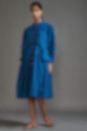 Blue Cotton Knee-Length Safari Dress by Mati