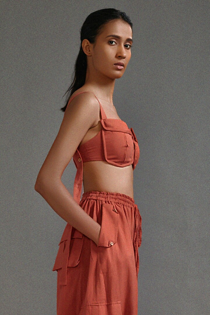 Rust Cotton Baggy-Fit Cargo Pants by Mati at Pernia's Pop Up Shop