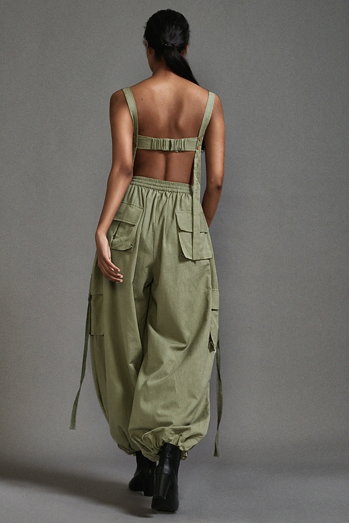 Green Cotton Baggy-Fit Cargo Pants by Mati at Pernia's Pop Up Shop