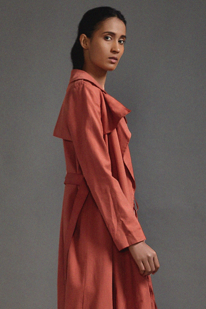 Rust Cotton Oversized Trench Jacket by Mati at Pernia's Pop Up Shop