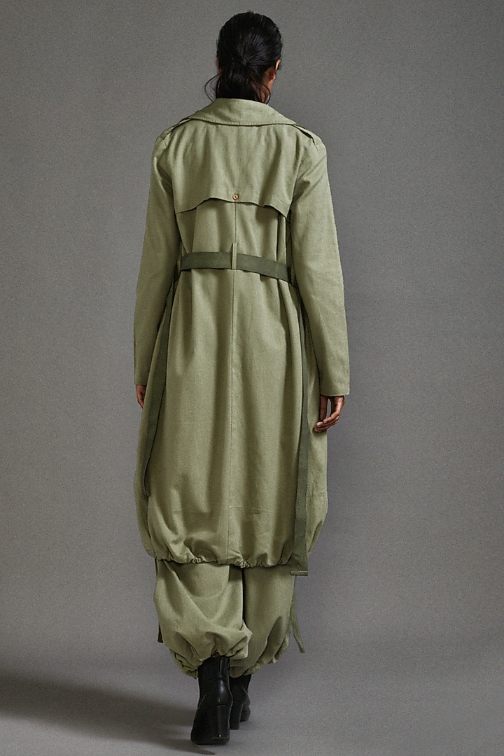 Green Cotton Oversized Trench Jacket by Mati at Pernia's Pop Up Shop