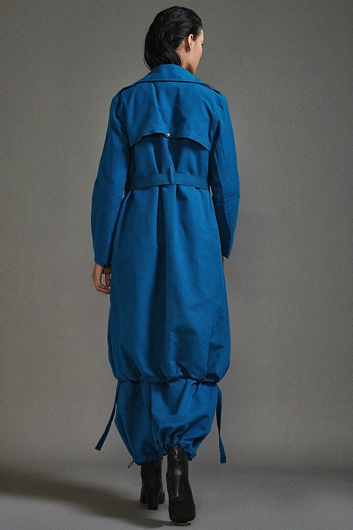 Blue Cotton Oversized Trench Jacket by Mati at Pernia's Pop Up Shop