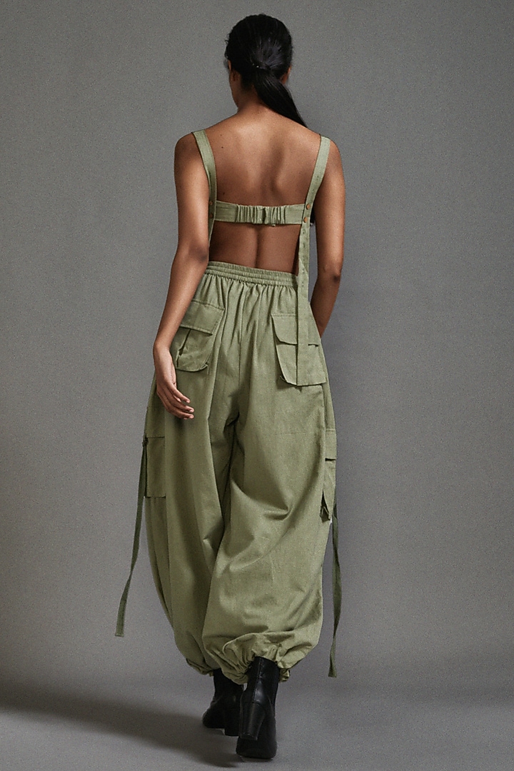 Green Cotton Safari Cargo Pant Set by Mati at Pernia's Pop Up Shop
