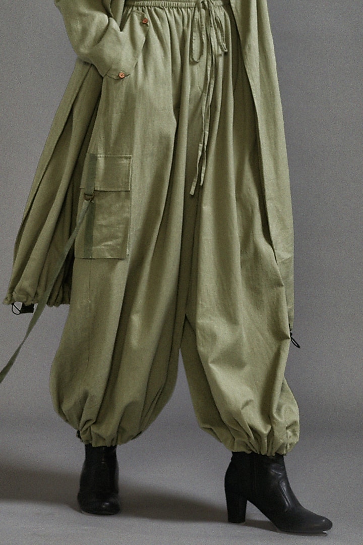 Green Cotton Safari Cargo Pant Set by Mati at Pernia's Pop Up Shop
