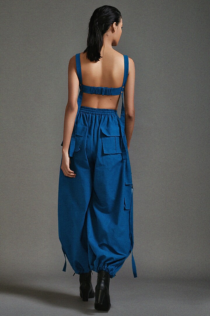 Blue Cotton Safari Cargo Pant Set by Mati at Pernia's Pop Up Shop