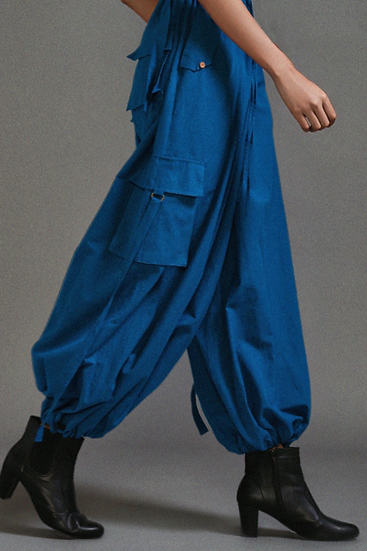 Blue Cotton Safari Cargo Pant Set by Mati at Pernia's Pop Up Shop