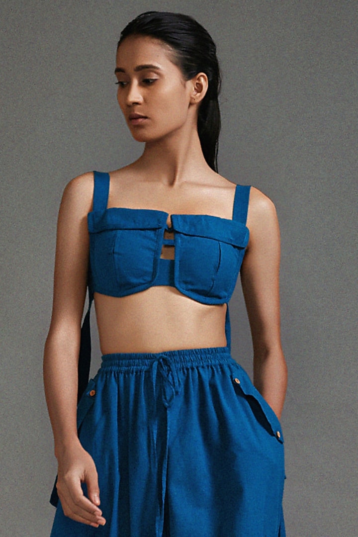 Blue Cotton Safari Cargo Pant Set by Mati at Pernia's Pop Up Shop