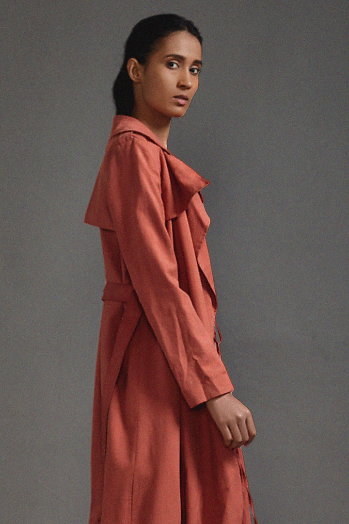 Rust Cotton Oversized Trench Jacket Set by Mati at Pernia's Pop Up Shop