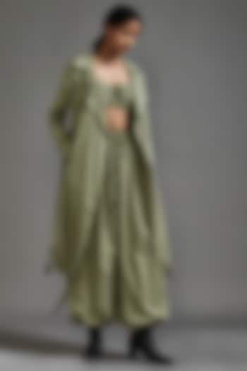 Green Cotton Oversized Trench Jacket Set by Mati