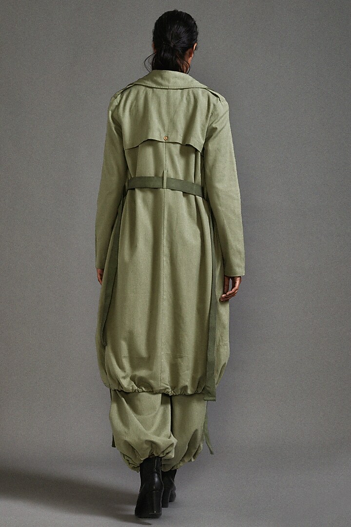 Green Cotton Oversized Trench Jacket Set by Mati at Pernia's Pop Up Shop
