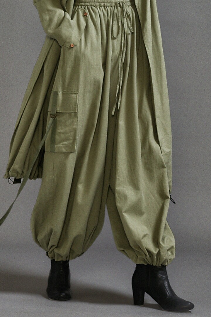 Green Cotton Oversized Trench Jacket Set by Mati at Pernia's Pop Up Shop